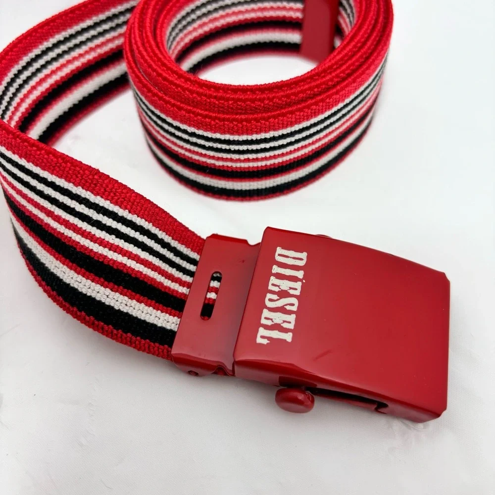 Diesel‎ Vintage stripe elastic multicolor red,black,white belt,size 36